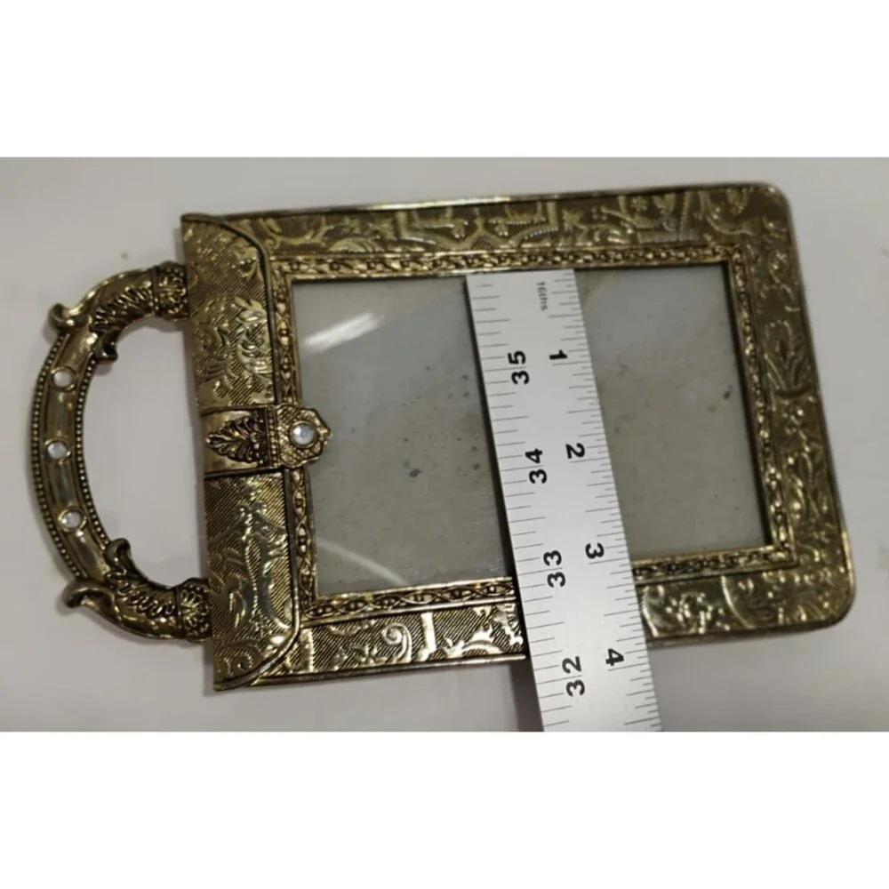 Vintage Gold Metal Jeweled Ornate Photo Picture Frame 3x5 Photo GORGEOUS 7